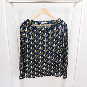French Patterned Long Sleeve Blouse